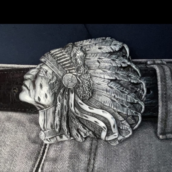 New gold Native warrior Chief belt buckle.  Silver available as seen last pic - Picture 3 of 3